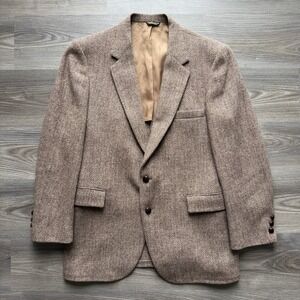 VTG Harris Tweed Blazer Mens 42 Brown Herringbone Wool Sport Coat Jacket